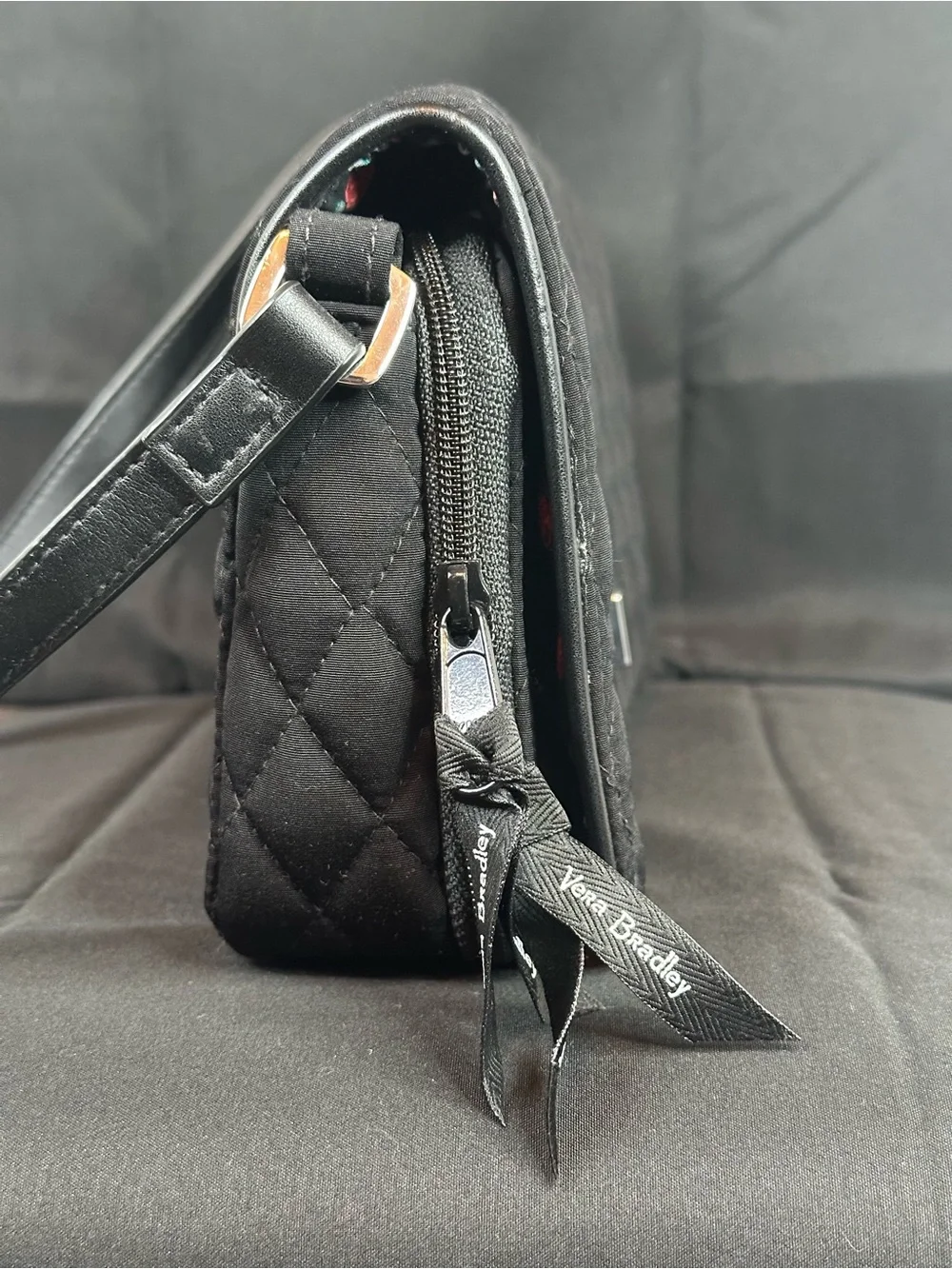 Vera Bradley Black Quilted Crossbody Bag with Logo Medallion, NWT, 9x6ins